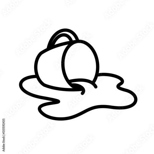 Spilled coffee or tea mug laying on the side with stain of flow liquid. Editable stroke.