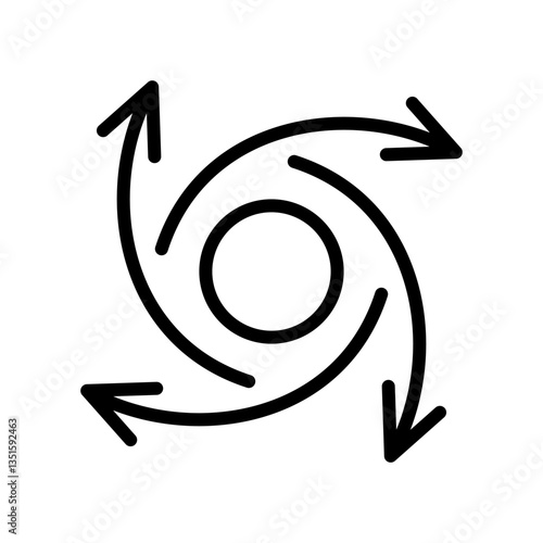 Versatile black line icon with curved arrows around a center point. Editable stroke.