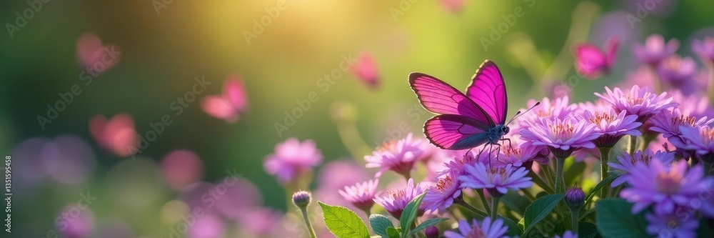 Dozens of tiny magenta butterflies flutter around a patch of violet flowers, butterflies, violet, macro Dozens of tiny magenta butterflies flutter around a patch of violet flowers, butterflies, violet, macro