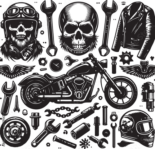 Skull & Motorcycle Biker Vector Bundle new