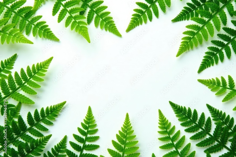 Freshly fallen fern fronds scattered on white surface, ferns, foliage Freshly fallen fern fronds scattered on white surface, ferns, foliage