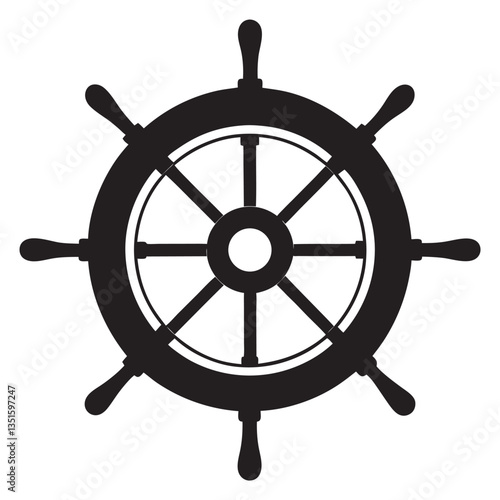 Black and white hand-drawn steering wheel icon silhouette isolated on a white background. Ship steering wheel clipart vector Black silhouettes llustration of  Ship on white background