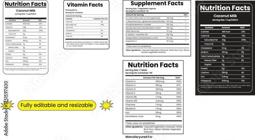 Supplement facts and vitamin facts template ,nutrition facts template