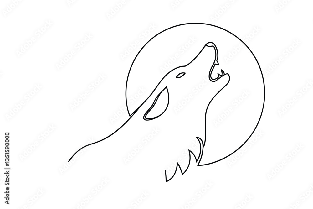Obraz premium Howling Wolf Silhouette Moon Night Minimalist Line Art Design
