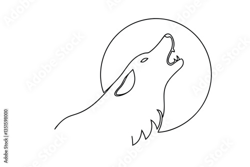 Howling Wolf Silhouette Moon Night Minimalist Line Art Design