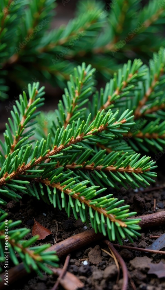Spruce needles and twigs scattered on the ground, twig, branches, nature Spruce needles and twigs scattered on the ground, twig, branches, nature