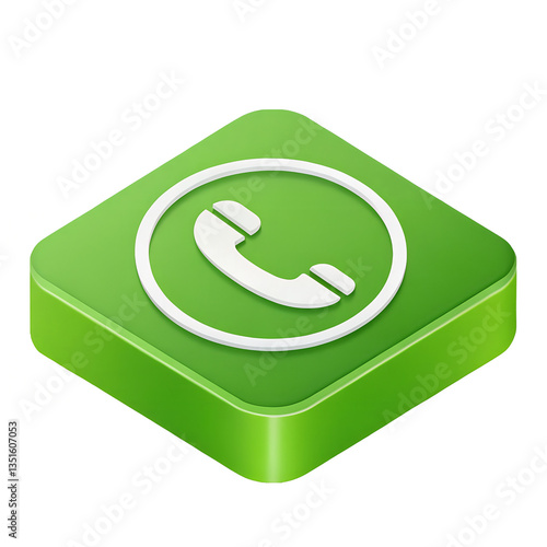 3D Green Phone Icon – Communication Symbol.
