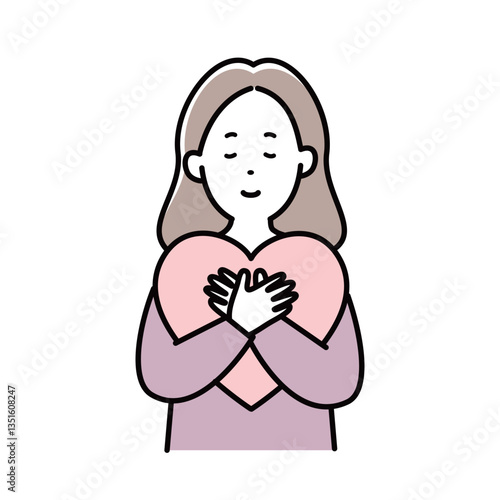 ハートを抱きしめる女性