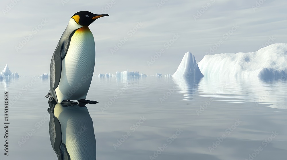 Fototapeta premium Majestic Penguin in Antarctic Seascape: A Serene Winter's Day