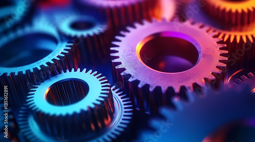 Close-Up of Blue and Purple Gears on Dark Background