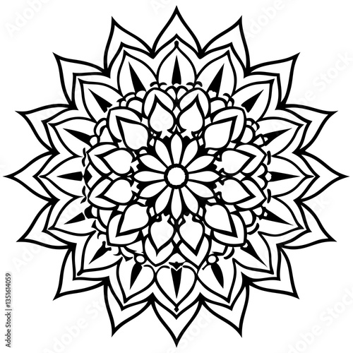 Spiritual Mandala: A black and white artistic mandala, showcasing intricate symmetrical patterns. Evokes feelings of serenity and spiritual connection.