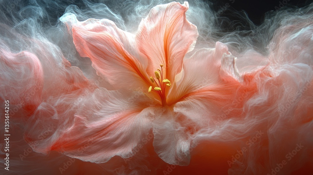 Peach blossom underwater, smoky swirls, dark background, spa ad Peach blossom underwater, smoky swirls, dark background, spa ad