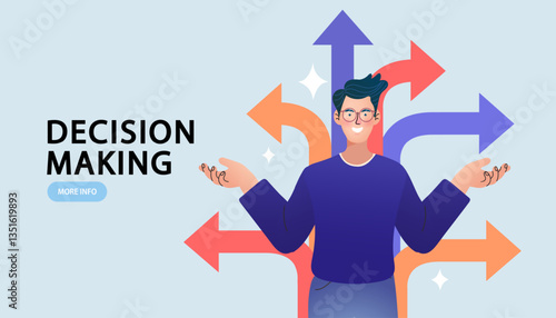 businessman with arrow, There are many ways to solve this problem. Thinking concept. modern vector, Flat design and illustration.