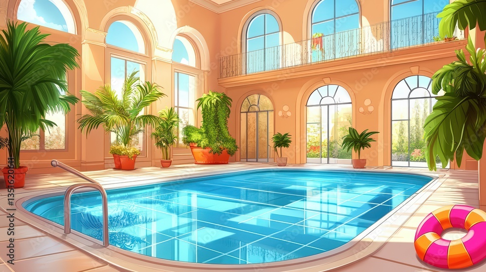 custom made wallpaper toronto digitalA luxurious indoor pool in a Mediterranean villa with arched windows and turquoise water