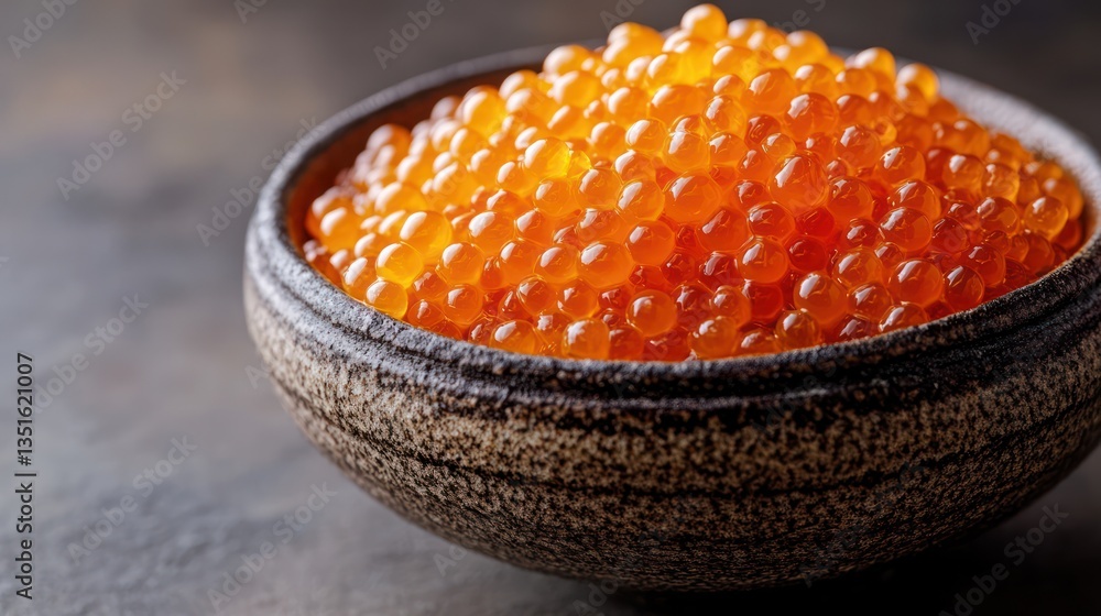 Fresh Red Caviar in a Bowl on a Dark Surface Fresh Red Caviar in a Bowl on a Dark Surface