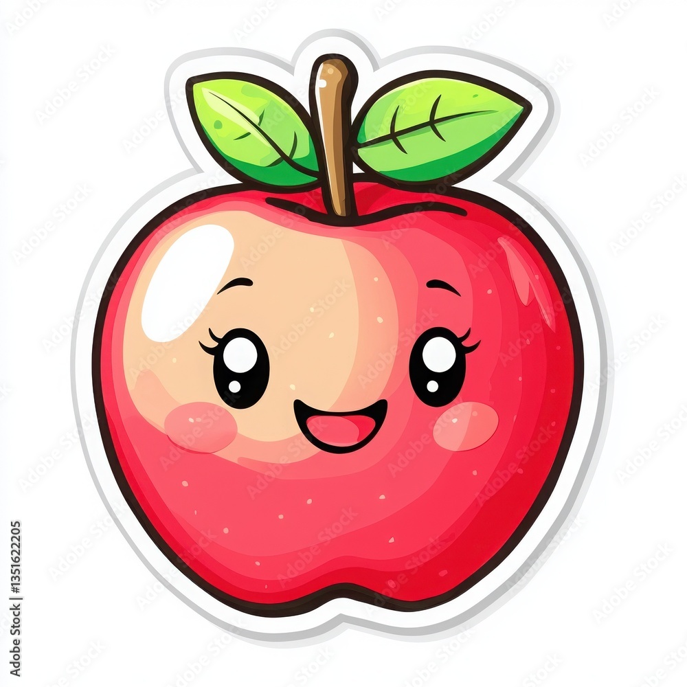 Obraz premium A cute cartoon illustration of a happy red apple with big eyes and a smiling face. Perfect for kids' content!