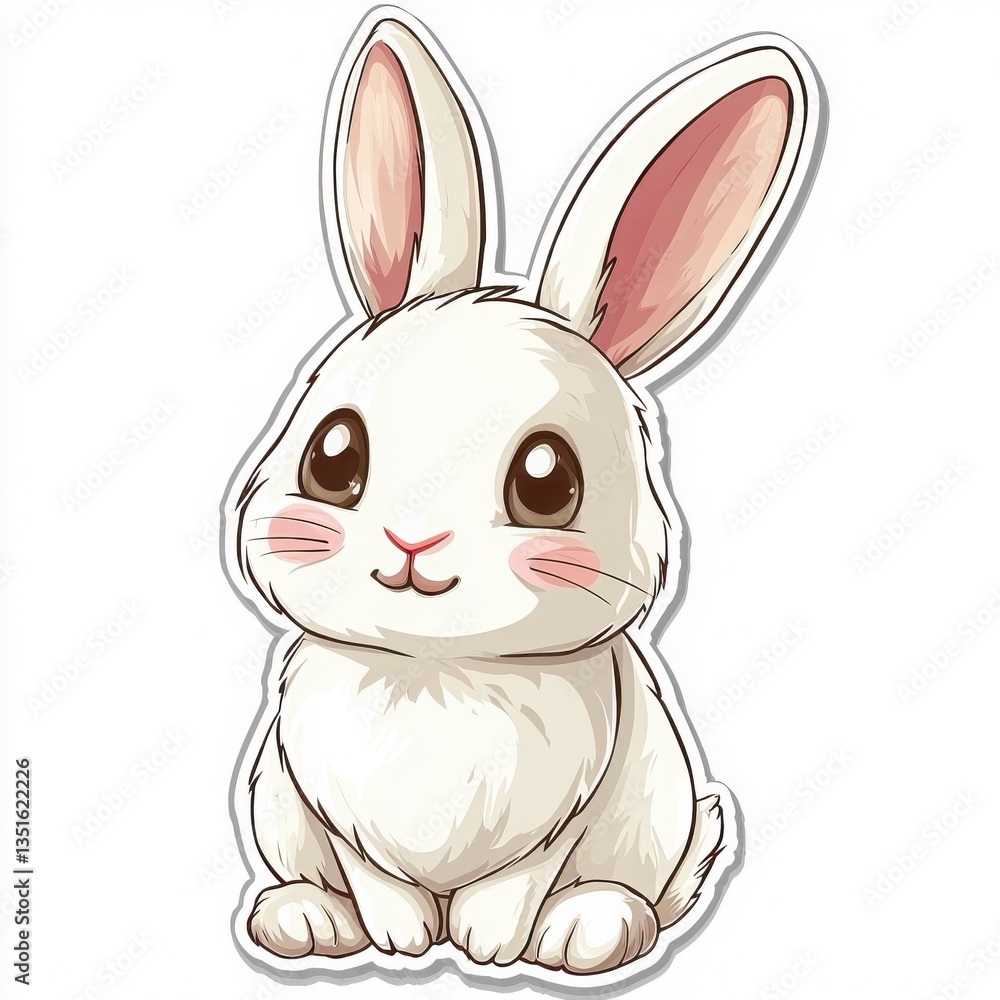 Obraz premium Adorable illustration of a fluffy white bunny rabbit. Its large eyes and soft fur create a sweet and gentle mood.