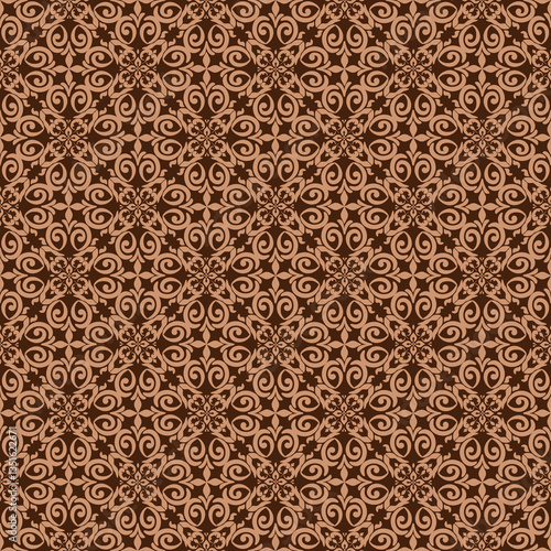 Elegant Brown Damask Seamless Pattern for Sophisticated Decorative Design . Vector illustration.