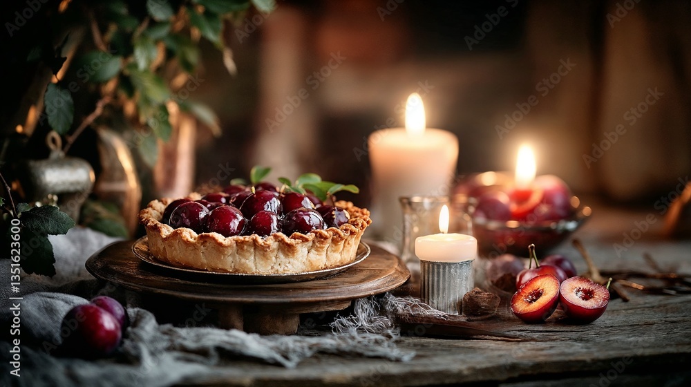 Rustic Plum Pie Candlelight Still Life Rustic Plum Pie Candlelight Still Life