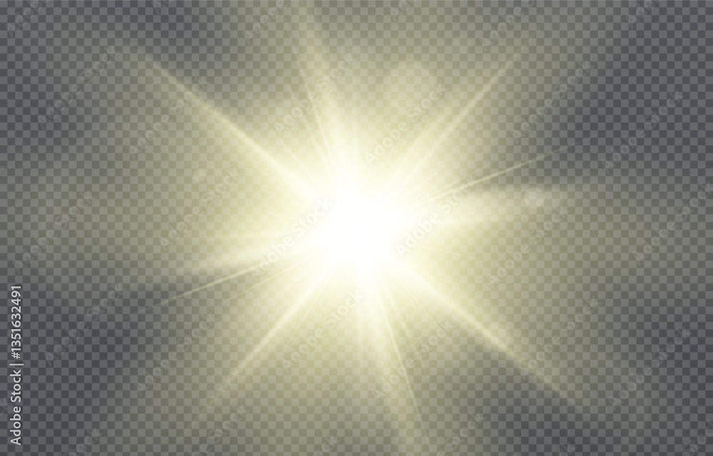 Vector light on isolated transparent background. Sun, rays of light png. Magic glow, golden light png. Vector light on isolated transparent background. Sun, rays of light png. Magic glow, golden light png.