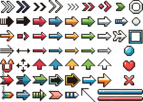 カラフルなドット絵の矢印＆図形セット