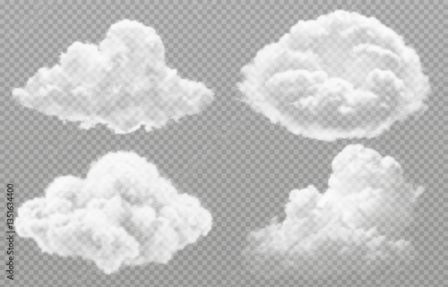 Vector realistic cloud, smoke or fog on isolated transparent background. Cloud png. Smoke png