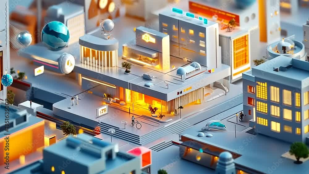 Futuristic Cityscape: A 3D Render of a Smart City at Night Futuristic Cityscape: A 3D Render of a Smart City at Night