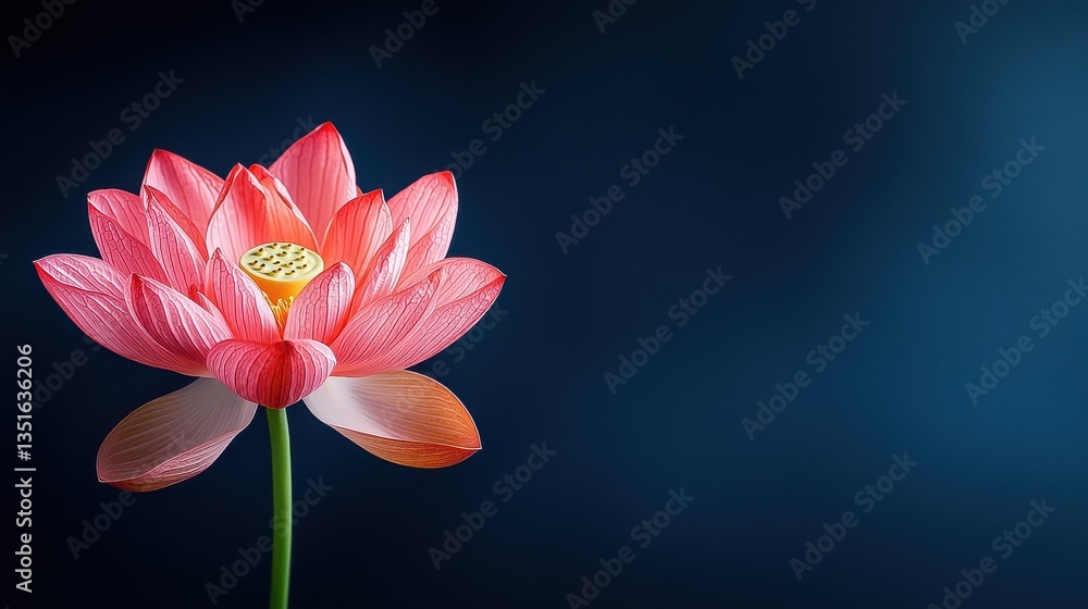 Fototapeta premium Pink lotus flowers bloom in water, showcasing nature's beauty. The pink petals evoke serenity and tranquility, reflecting the flower's bloom.