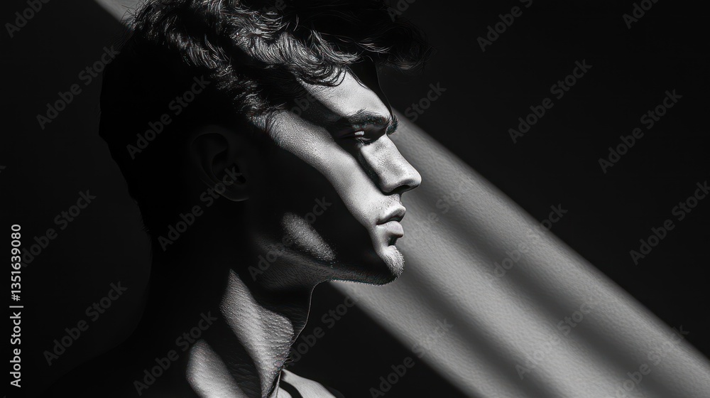 Man profile, dramatic shadows, studio portrait Man profile, dramatic shadows, studio portrait