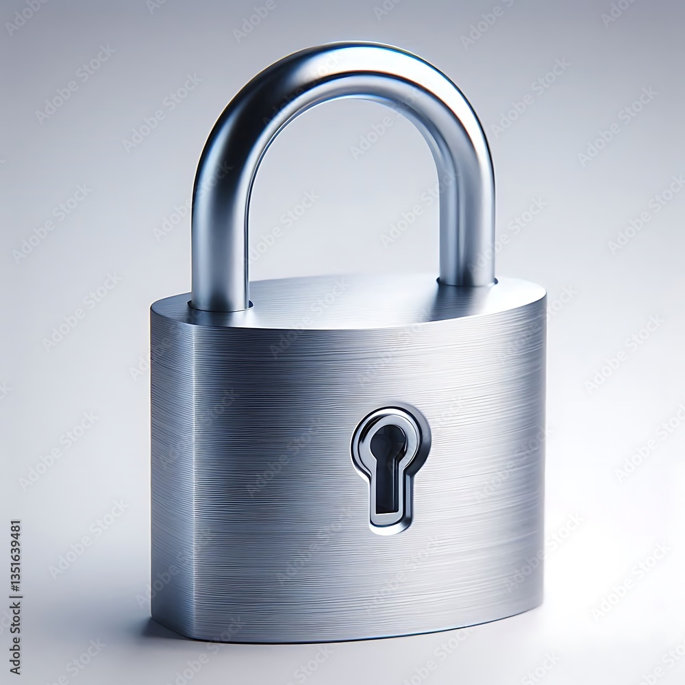Fototapeta premium Strong steel padlock with keyhole, symbolizing restricted access, security, password protection, encryption, digital safety, and locked content,