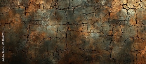 A large, rustic brown wall with layers of cracked and aged paint in shades of dark gray and bronze