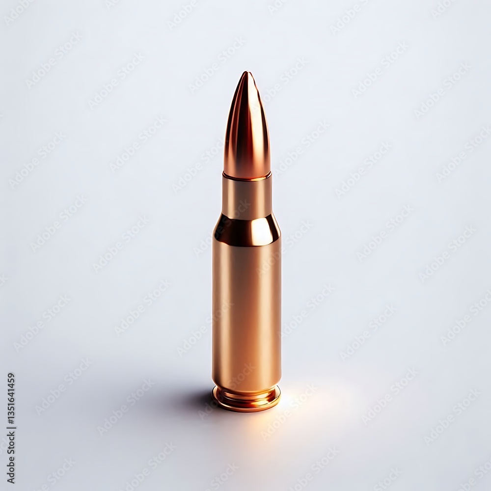 bullets on white background,Metallic bullet standing alone on a reflective surface, capturing its detailed structure, material composition, and industrial quality. bullets on white background,Metallic bullet standing alone on a reflective surface, capturing its detailed structure, material composition, and industrial quality.