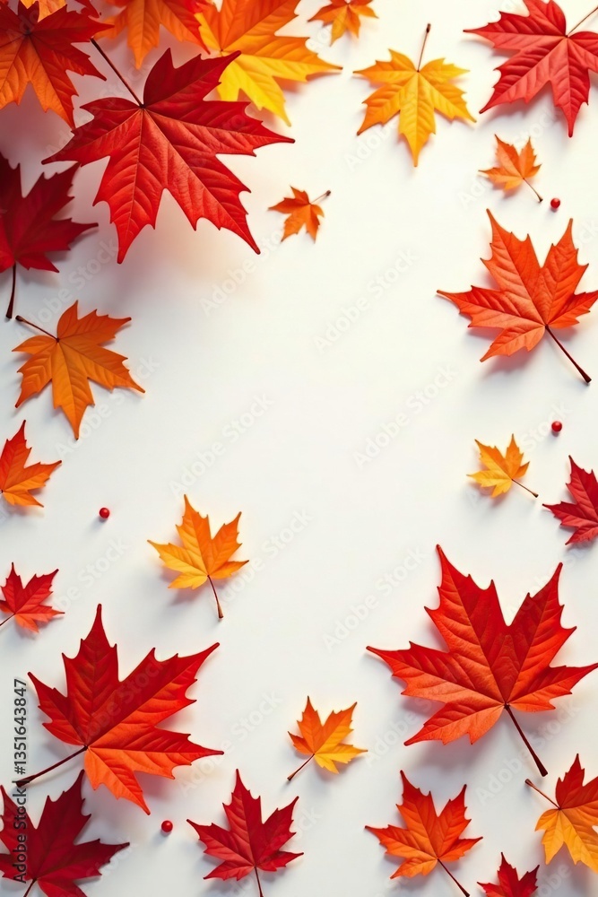 scattered maple leaves in shades of red and orange, leafy, autumnal scattered maple leaves in shades of red and orange, leafy, autumnal
