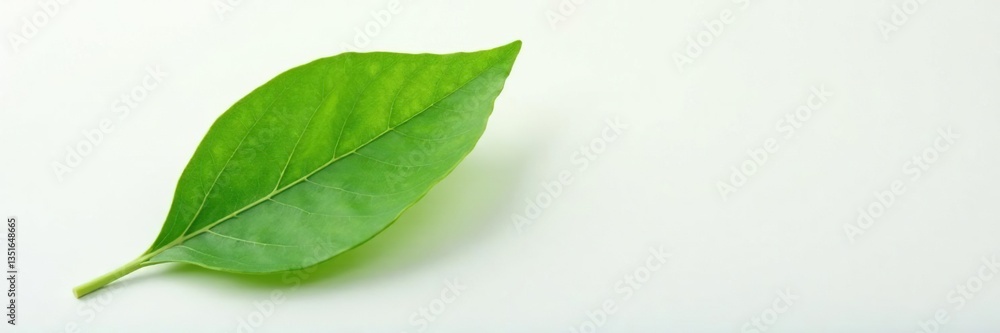 Obraz premium Single leaf on white surface with subtle shadows and details, leaf, shadows
