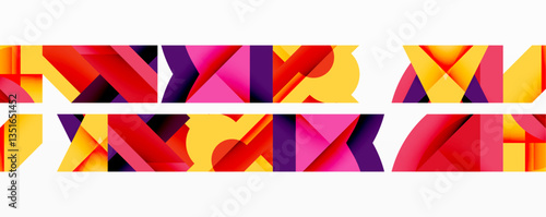 Abstract geometric artwork with interwoven angular and curved shapes, dynamic composition with smooth gradients and bold contrasts