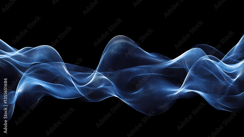 Flowing blue waves on a black background creating a dynamic effect