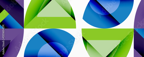 Abstract geometric artwork with interwoven angular and curved shapes, dynamic composition with smooth gradients and bold contrasts