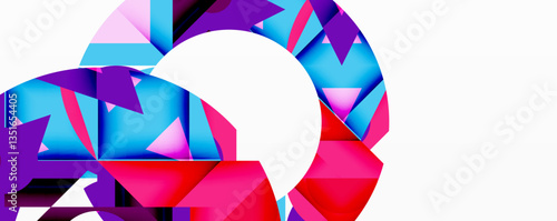Abstract geometric artwork with interwoven angular and curved shapes, dynamic composition with smooth gradients and bold contrasts