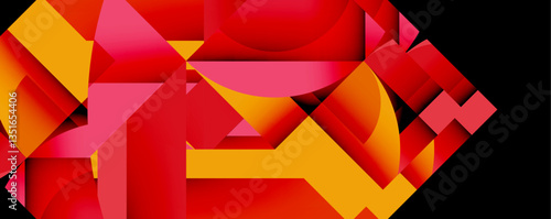 Abstract geometric composition with interlocking circular and angular shapes, featuring smooth gradients and sharp contrasts on a white background