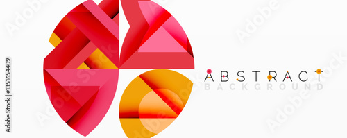 Abstract geometric composition with interlocking circular and angular shapes, featuring smooth gradients and sharp contrasts on a white background