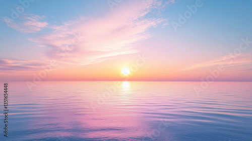 パステルカラーの日の出の海の風景