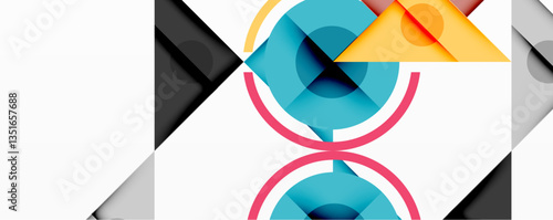 Geometric abstract design with layered triangles, circles, and gradients, forming a structured pattern with sharp contrasts and depth