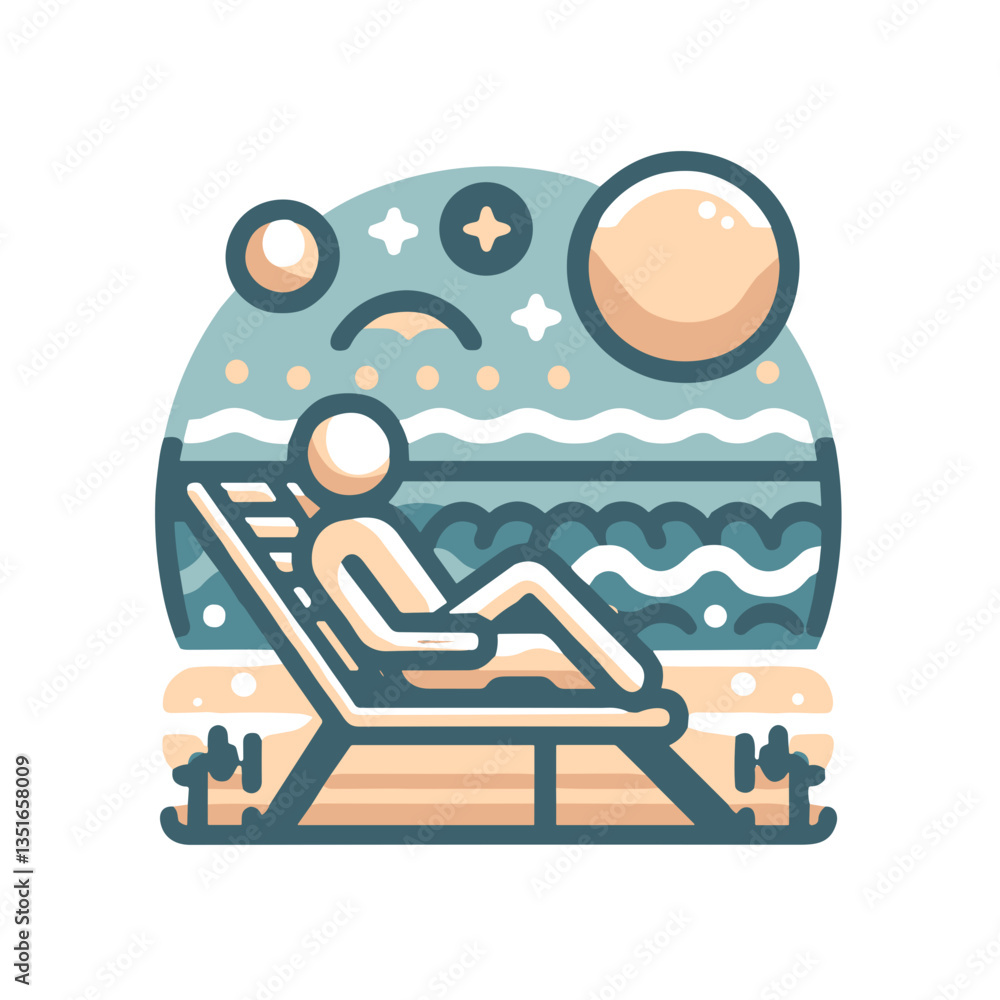 Fototapeta premium Person relaxing on a lounge chair by the ocean with celestial backdrop