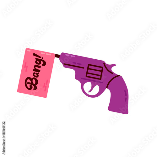 A purple toy gun with a pink flag popping out, representing a funny gag