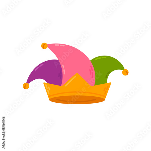 A colorful jester hat, ideal for pranks and funny costumes.