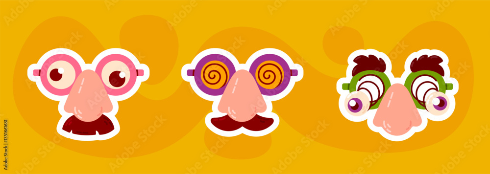 A set of three funny disguise glasses with exaggerated noses and hypnotic spirals, perfect for pranks and parties. A set of three funny disguise glasses with exaggerated noses and hypnotic spirals, perfect for pranks and parties.