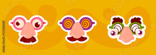 A set of three funny disguise glasses with exaggerated noses and hypnotic spirals, perfect for pranks and parties.