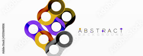 Abstract circle element composition with overlapping circular and tubular shapes featuring smooth gradients, transparency effects, and dynamic layering