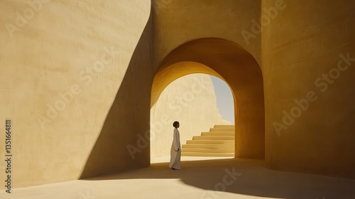 Desert Sanctuary Man in Traditional Robe by Archway.