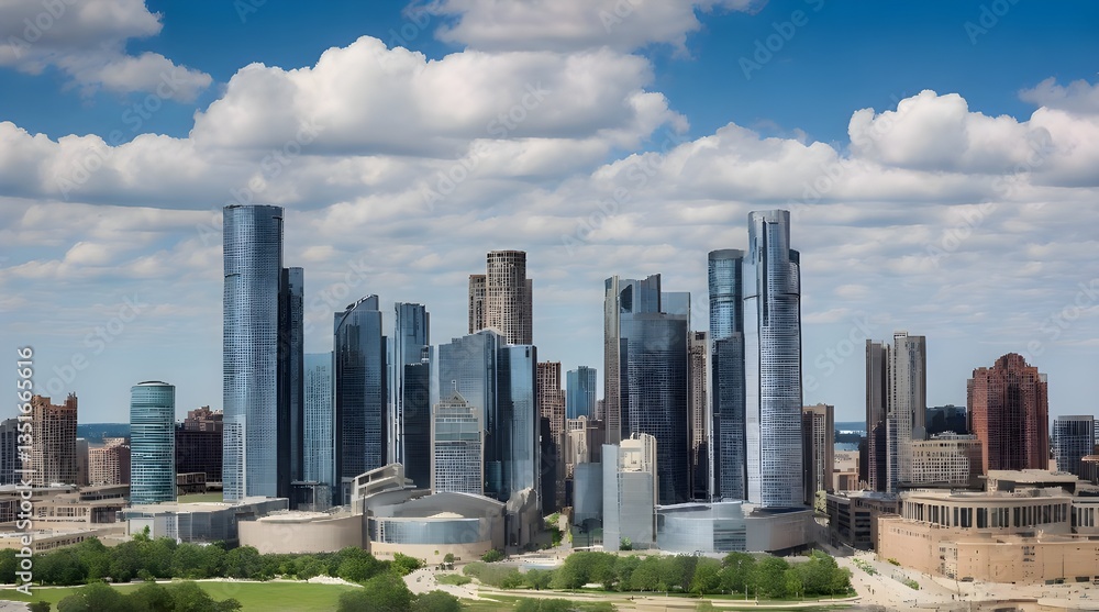 Fototapeta premium Panoramic view of high rise buildings.generative.ai